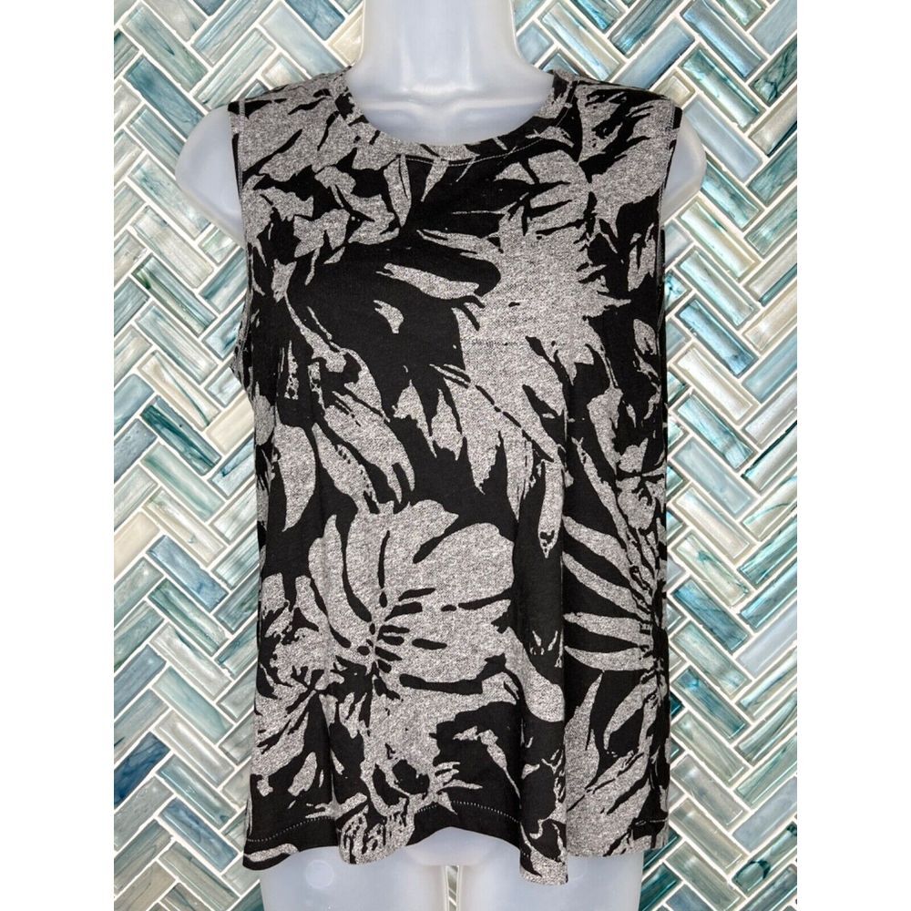 WOMENS ANTHROPOLOGIE‎ X SOL ANGELES BLACK GRAY PALM LEAF TANK TOP  SMALL